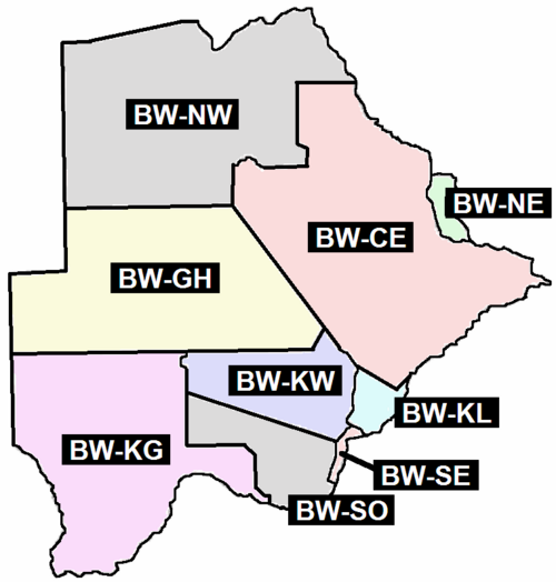 Botswana - Podział administracyjny