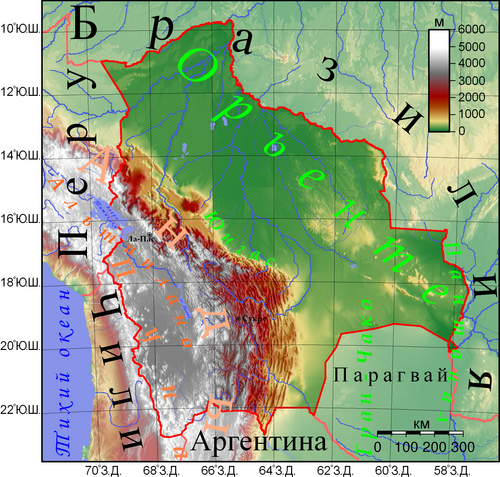 Mapa fizyczna Boliwii