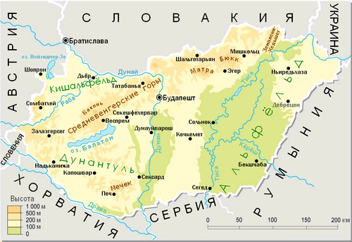 Mapa fizyczna Węgier