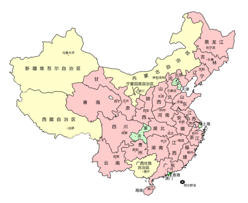 Mapa kontynentalnych Chin