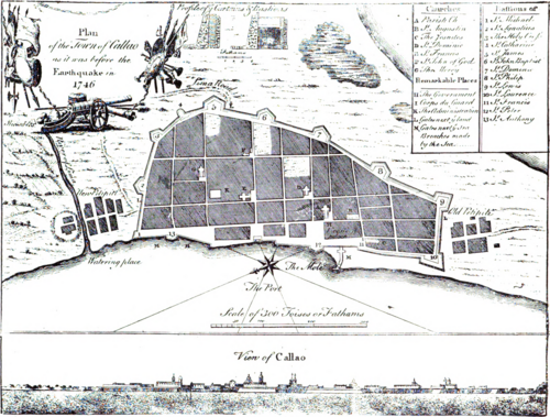 Plan Callao po trzęsieniu ziemi 1746