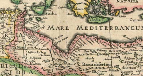 Szczegółowa mapa Tripolis z 1635 Blaeu