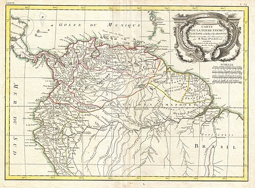 Mapa Ameryki Południowej - północ (Bonne, 1771)