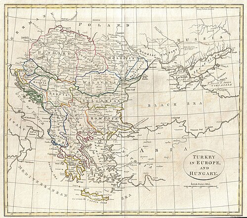 Mapa Turcji w Europie, Gracja i Bałkany 1799