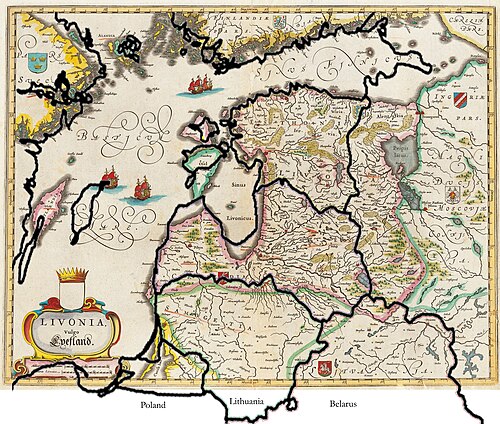 Mapa XVII wieku z obecnymi granicami Białorusi