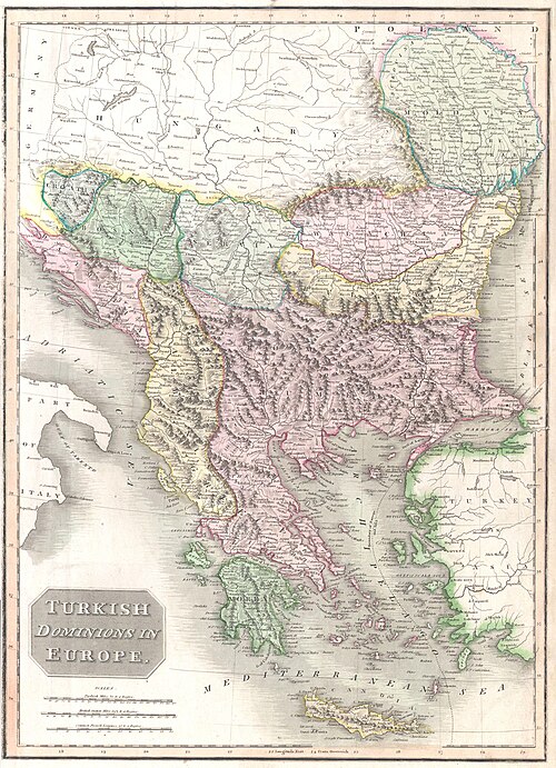 Mapa Grecji, Turcji i Bałkanów, Thomson 1814