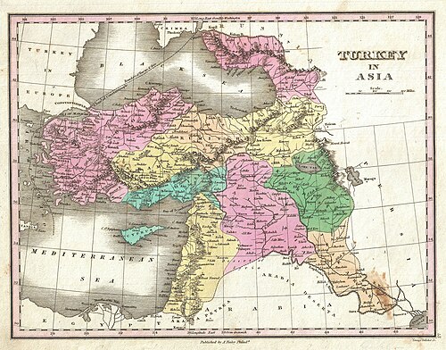 Mapa Turcji w Azji, Irak i Izrael-Palestyna