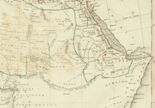 Mapa Axumu 1835 autorstwa Thomasa Bradforada
