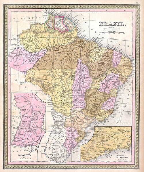 Mapa Brazylii, Paragwaju i Gujany, 1850