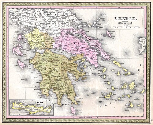 Mapa Grecji, 1850 Mitchell