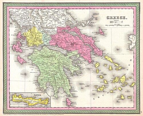Mapa Grecji Mitchella z 1853 roku