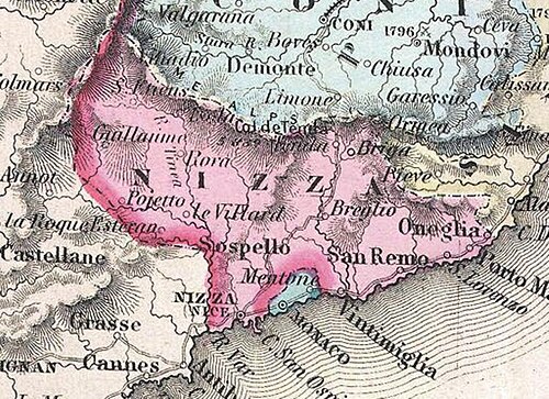 Mapa Północnych Włoch Coltona - Nizza i Monako