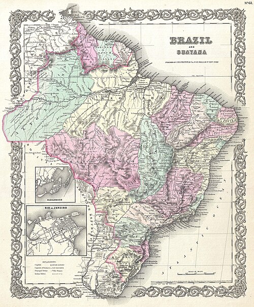 Mapa Brazylii i Gujany, 1855