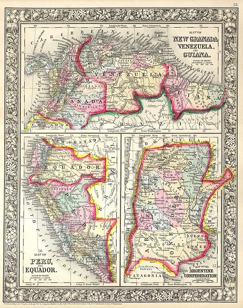 Mapa Mitchella Peru, Ekwadoru i Wenezueli (1860)