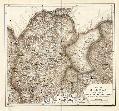 Mapa Sikkimu 1881 autorstwa Richarda Templa