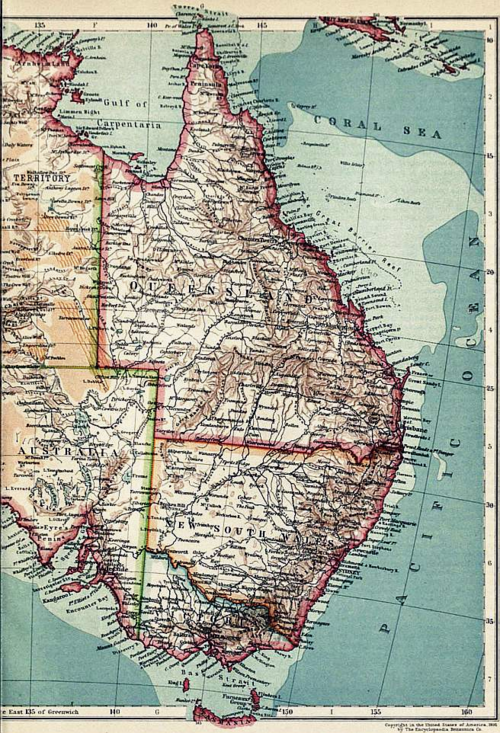 Mapa Australii z 1911 – Britannica