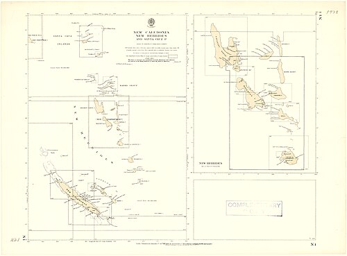 Indeks map Admiralicji Nowej Kaledonii i Nowych Hebrydy