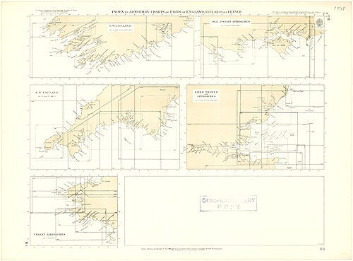 1938 Indeks do map Admiralicji - Anglia, Irlandia i Francja