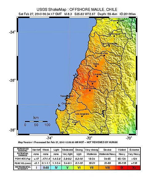 Mapa trzęsienia ziemi Chile 2010