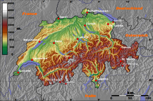 Mapa topograficzna Szwajcarii