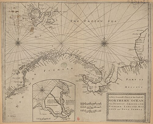 Mapa oceanu północnego: Norwegia, Grenlandia, Laponia