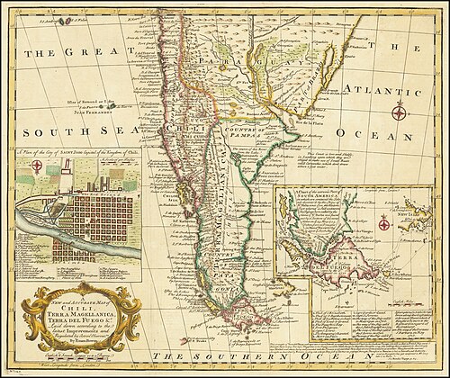 Nowa i dokładna mapa Chile, Terra Magallanica, Terra del Fuego itd. 1744