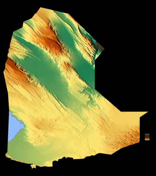 Mapa topograficzna regionu Dikhil