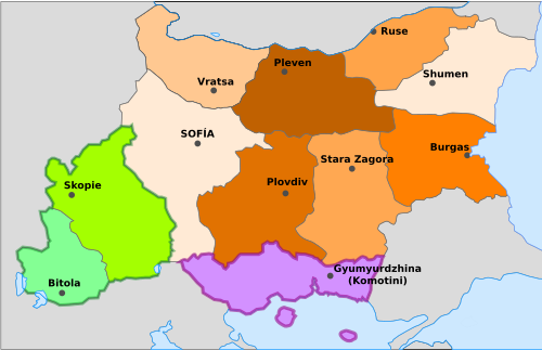 Mapa administracyjna Bułgarii podczas II wojny światowej
