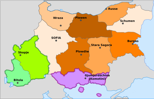 Mapa administr. Bułgarii WWII