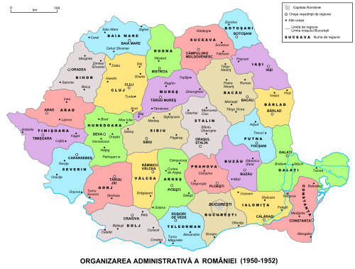 Mapa administracyjna Rumunii 1950-1952