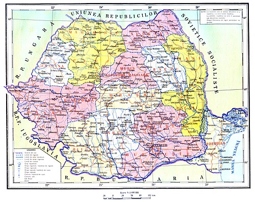 Mapa administracyjna Rumunii 1960-1968