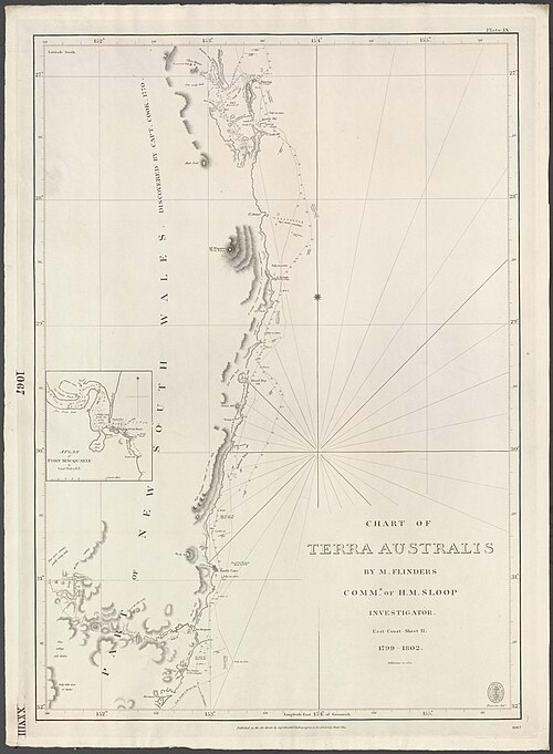 Mapa Admiralicji nr 1067 Mapa Terra Australis. Arkusz II, Wybrzeże Wschodnie, 1814