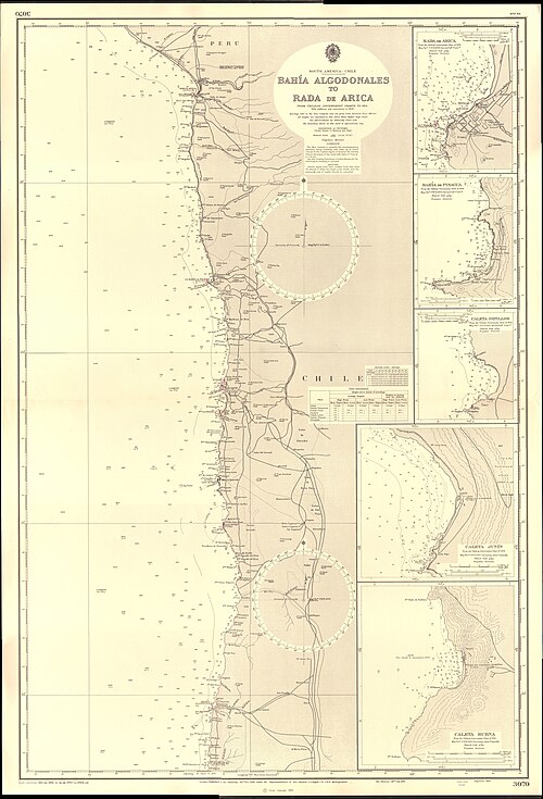 Mapa Admiralicji nr 3070 Bahía Algodonales do Rada de Arica, 1938–1960