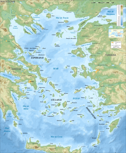 Mapa Morza Egejskiego - batimetria (es)