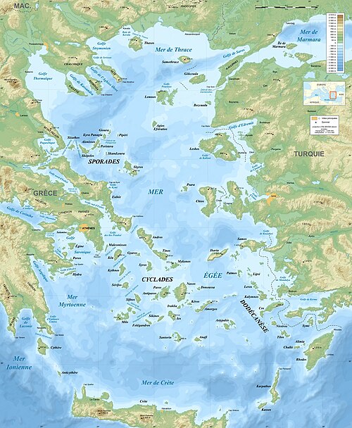 Mapa Morza Egejskiego - batimetria (fr)