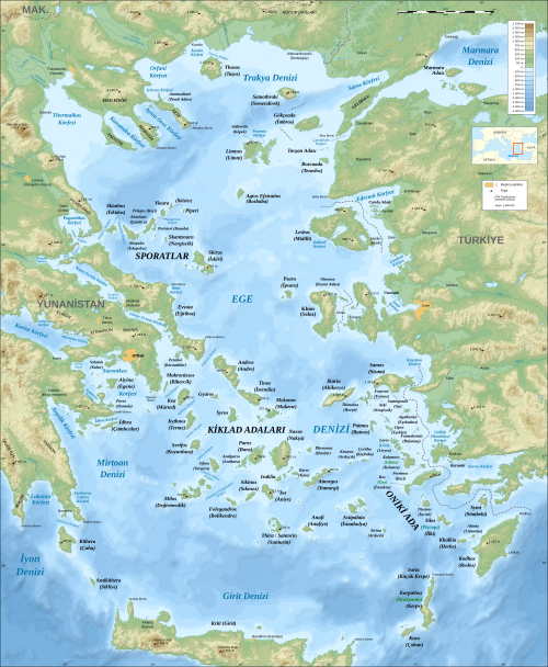 Mapa Morza Egejskiego - batimetria (tr)