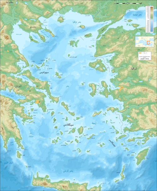Mapa Morza Egejskiego - batimetria (ar)