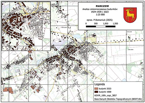 Analiza zmiennoczasowa budynków w Parczewie 1924-2023