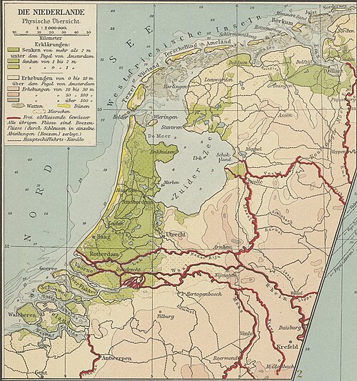 Atlas Andreego 1912 - Mapa fizyczna Holandii