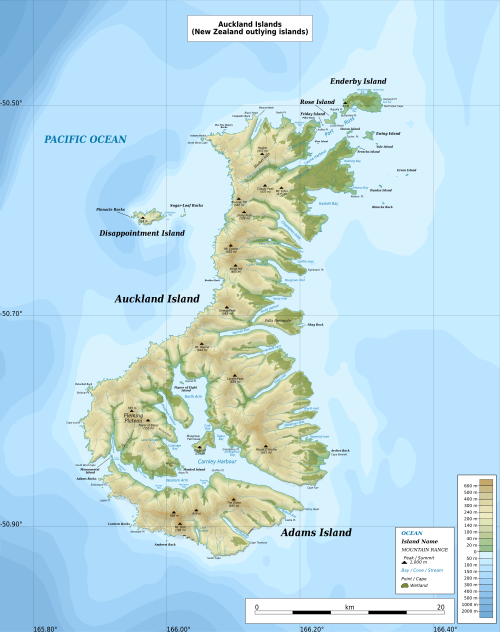 Mapa geograficzna Wysp Auckland