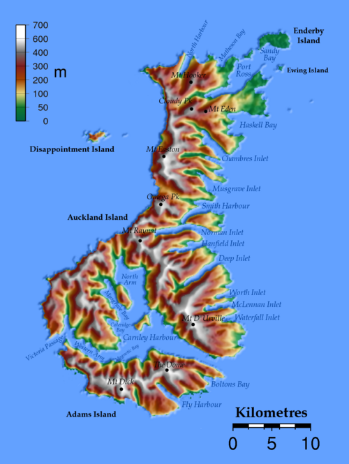 Mapa topograficzna Wysp Auckland