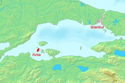 Mapa wyspy Avsha w Morzu Marmary