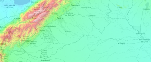Mapa wysokości Barinas