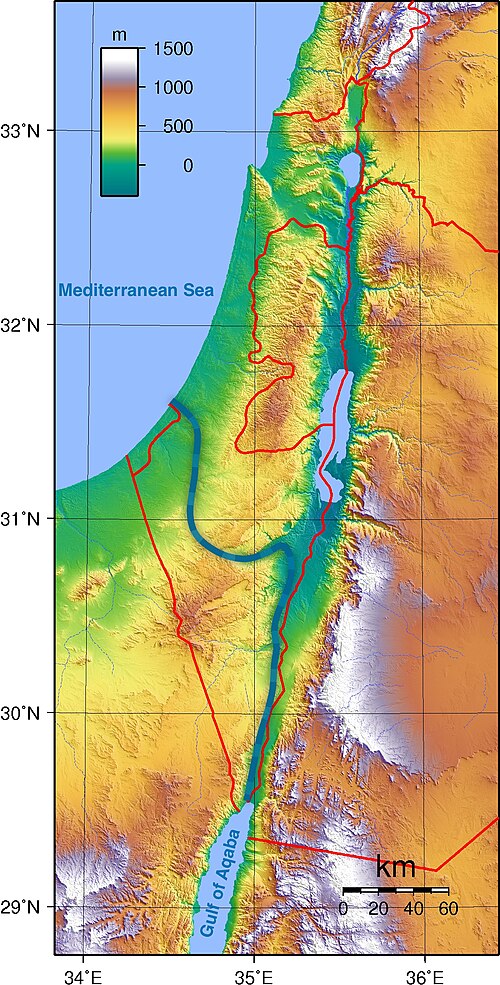 Mapa topograficzna Kanału Ben Guriona