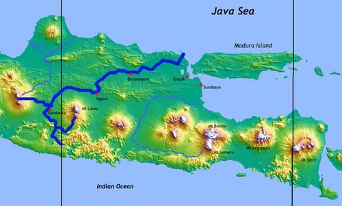 Mapa topograficzna rzeki Bengawan Solo