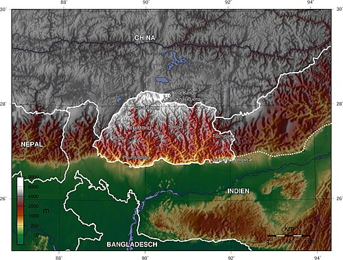 Mapa topograficzna Bhutanu