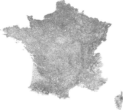 Mapa Francji z gminami (czarno-biała)