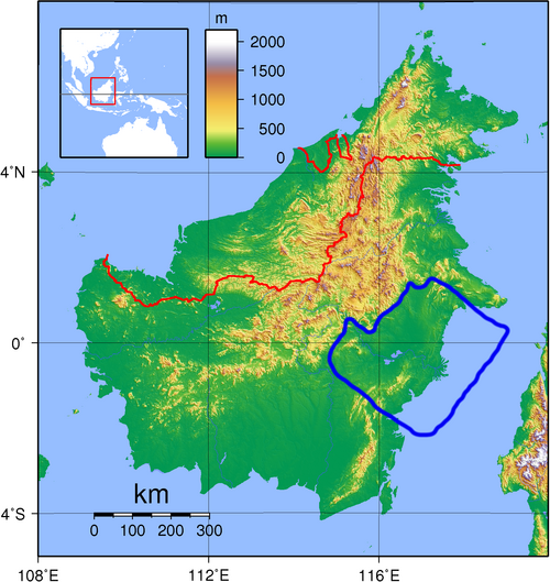 Borneo - topografia basenu Kutai