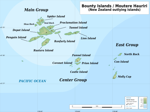 Mapa geograficzna Wysp Bounty