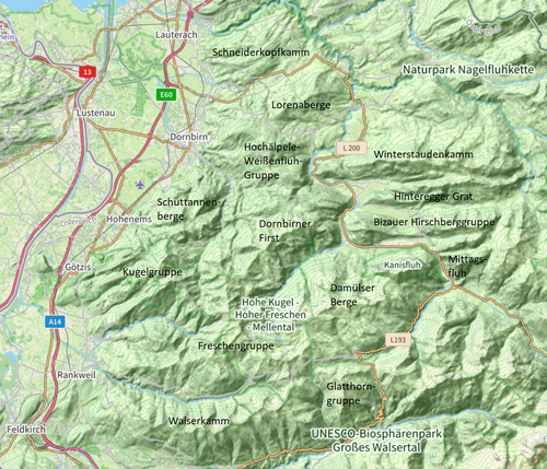 Góry Bregenzerwaldgebirge topograficznie